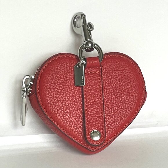 Coach Heart Coin Purse Keychain Red Bag Charm Earbud Case Leather CP406 - Picture 2 of 10